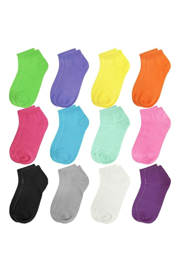 12/24 Pairs Assorted Color Girl Toddler Kids Socks (12-Pack, 6 Month - 2 Years )