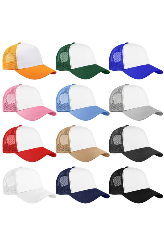 12 Pack Bulk Wholesale Mesh Trucker Hats 5 Panel Baseball Caps for Men and Women - Assorted Group 1