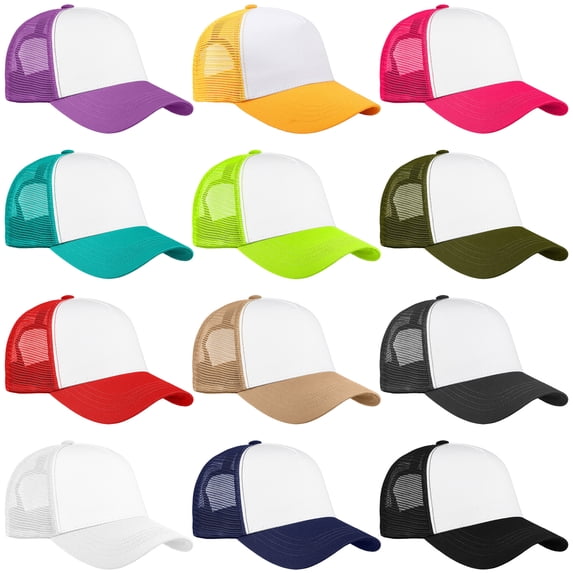 Falari 12 Pack Bulk Wholesale Mesh Trucker Hats 5 Panel Baseball Caps for Men and Women - Assorted Group 3