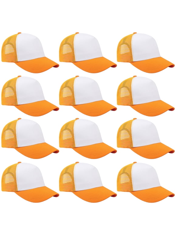 12 Pack Bulk Wholesale Mesh Trucker Hats 5 Panel Baseball Caps for Men and Women - Gold