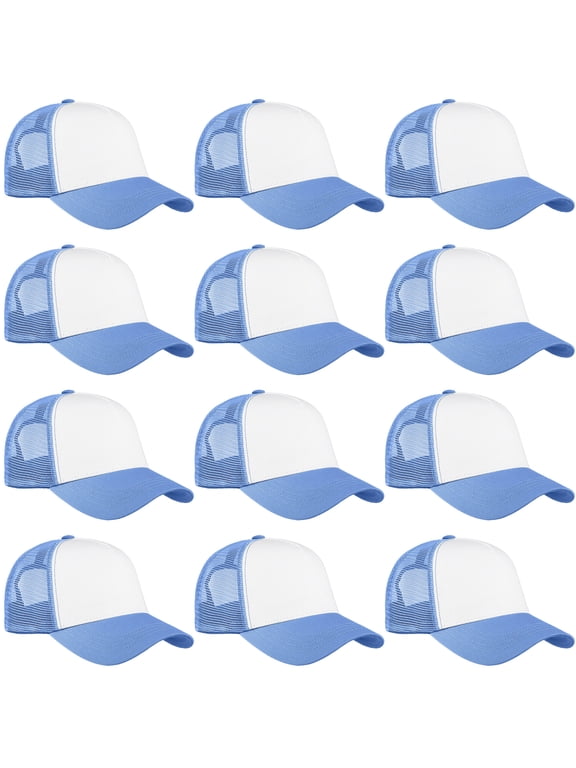 12 Pack Bulk Wholesale Mesh Trucker Hats 5 Panel Baseball Caps for Men and Women - Sky Blue