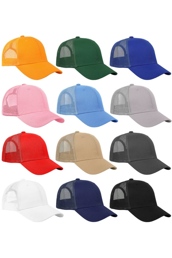 12 Pack Bulk Wholesale Mesh Trucker Hats 6 Panel Baseball Caps for Men and Women - Assorted Group 1