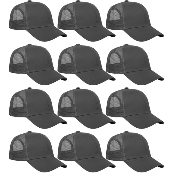 Falari 12 Pack Bulk Wholesale Mesh Trucker Hats 6 Panel Baseball Caps for Men and Women - Dark Gray