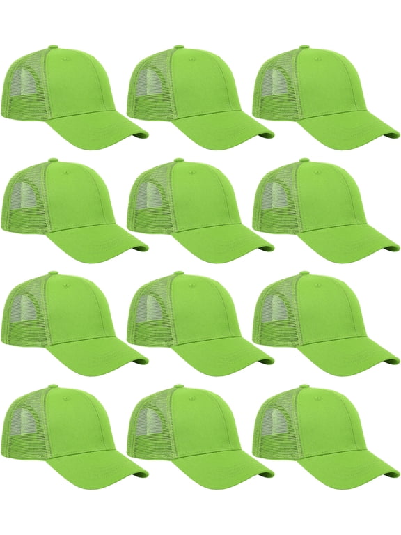 12 Pack Bulk Wholesale Mesh Trucker Hats 6 Panel Baseball Caps for Men and Women - Light Green