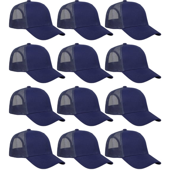 Falari 12 Pack Bulk Wholesale Mesh Trucker Hats 6 Panel Baseball Caps for Men and Women - Navy