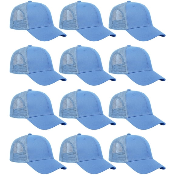 Falari 12 Pack Bulk Wholesale Mesh Trucker Hats 6 Panel Baseball Caps for Men and Women - Sky Blue