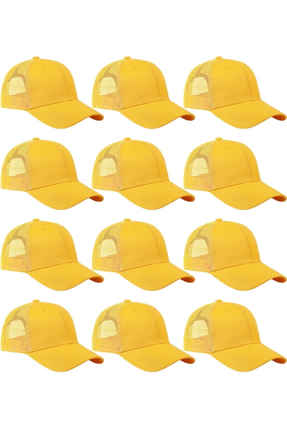 12 Pack Bulk Wholesale Mesh Trucker Hats 6 Panel Baseball Caps for Men and Women - Yellow