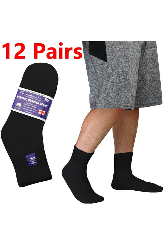 12-Pack Diabetic Socks Ankle Unisex Physicians Approved Socks Size 10-13 Black