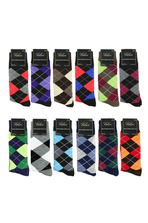 Men Dress Socks 12 Pairs Assorted Colors Argyle Size 10-13