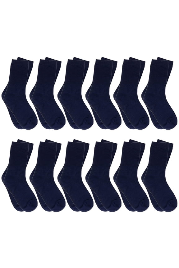 12 Pairs Boy Toddler Kids Cotton Crew Socks 6-8 Years Navy