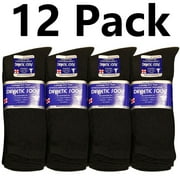 Falari Diabetic Crew Socks, 12 Pairs, Physician Approved for Men and Women, Blood Circulation Support, Edema Relief 10-13 Black