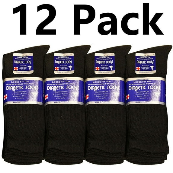Falari Diabetic Crew Socks, 12 Pairs, Physician Approved for Men and Women, Blood Circulation Support, Edema Relief 10-13 Black