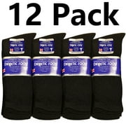 Falari Diabetic Crew Socks, 12 Pairs, Physician Approved for Men and Women, Blood Circulation Support, Edema Relief 10-13 Black
