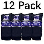 Falari Diabetic Crew Socks, 12 Pairs, Physician Approved for Men and Women, Blood Circulation Support, Edema Relief 10-13 Navy