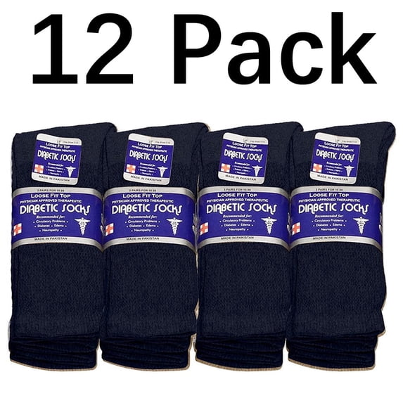 Falari Diabetic Crew Socks, 12 Pairs, Physician Approved for Men and Women, Blood Circulation Support, Edema Relief 13-15 Navy