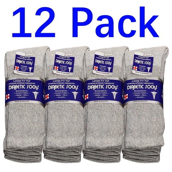 Falari Diabetic Crew Socks, 12 Pairs, Physician Approved for Men and Women, Blood Circulation Support, Edema Relief 9-11 Gray