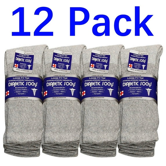 Falari Diabetic Crew Socks, 12 Pairs, Physician Approved for Men and Women, Blood Circulation Support, Edema Relief 9-11 Gray