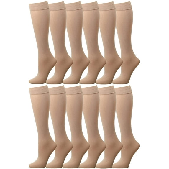 Falari 12 Pairs Women Trouser Socks with Comfort Band Stretchy Spandex Opaque Knee High Beige
