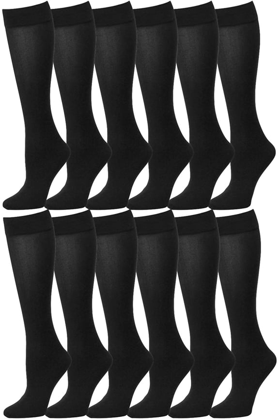 12 Pairs Women Trouser Socks with Comfort Band Stretchy Spandex Opaque Knee High Black