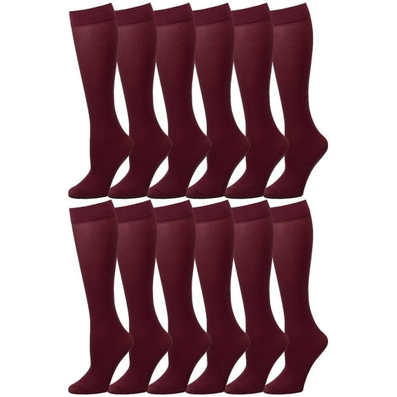 Falari 12 Pairs Women Trouser Socks with Comfort Band Stretchy Spandex Opaque Knee High Burgundy