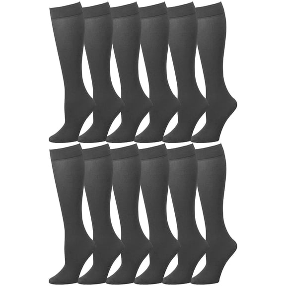 Falari 12 Pairs Women Trouser Socks with Comfort Band Stretchy Spandex Opaque Knee High Dark Grey