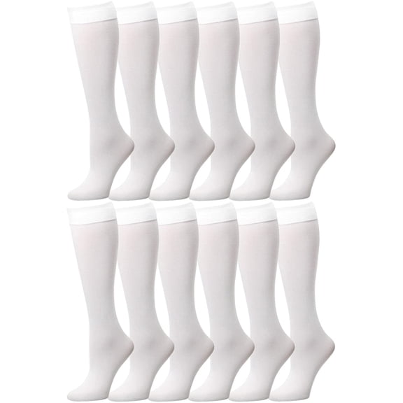 Falari 12 Pairs Women Trouser Socks with Comfort Band Stretchy Spandex Opaque Knee High White