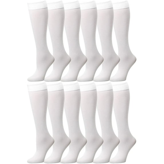 Falari 12 Pairs Women Trouser Socks with Comfort Band Stretchy Spandex Opaque Knee High White