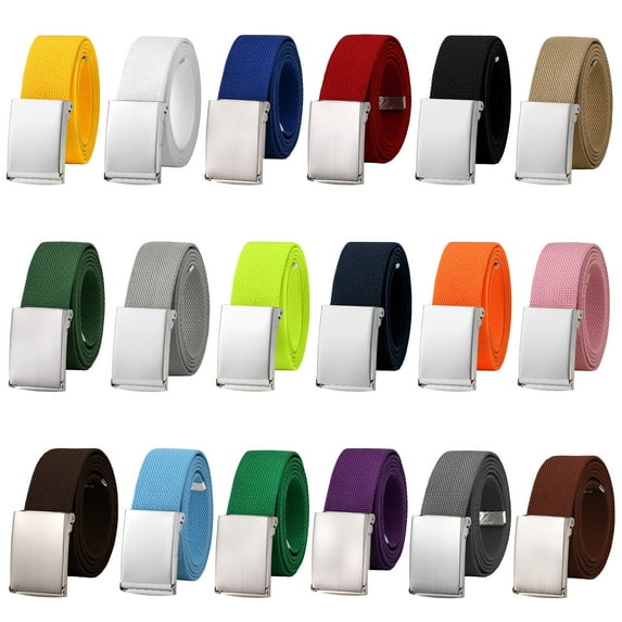Falari 18 Pcs Mixed Canvas Web Belt Fully Adjustable Cut to Fit Golf Belt Flip Top - Silver Buckle