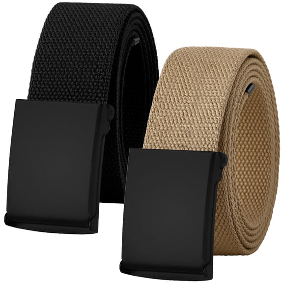 Falari 2-Pack Canvas Web Belt Fully Adjustable Cut to Fit Golf Belt Flip Top Black Buckle - Black & Beige
