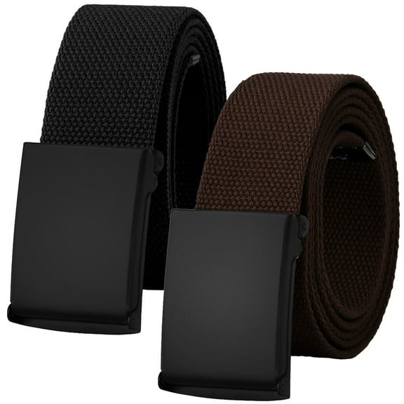 Falari 2-Pack Canvas Web Belt Fully Adjustable Cut to Fit Golf Belt Flip Top Black Buckle - Black & Dark Brown