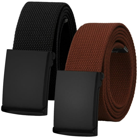 Falari 2-Pack Canvas Web Belt Fully Adjustable Cut to Fit Golf Belt Flip Top Black Buckle - Black & Light Brown