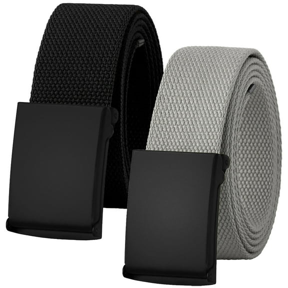 Falari 2-Pack Canvas Web Belt Fully Adjustable Cut to Fit Golf Belt Flip Top Black Buckle - Black & Light Grey