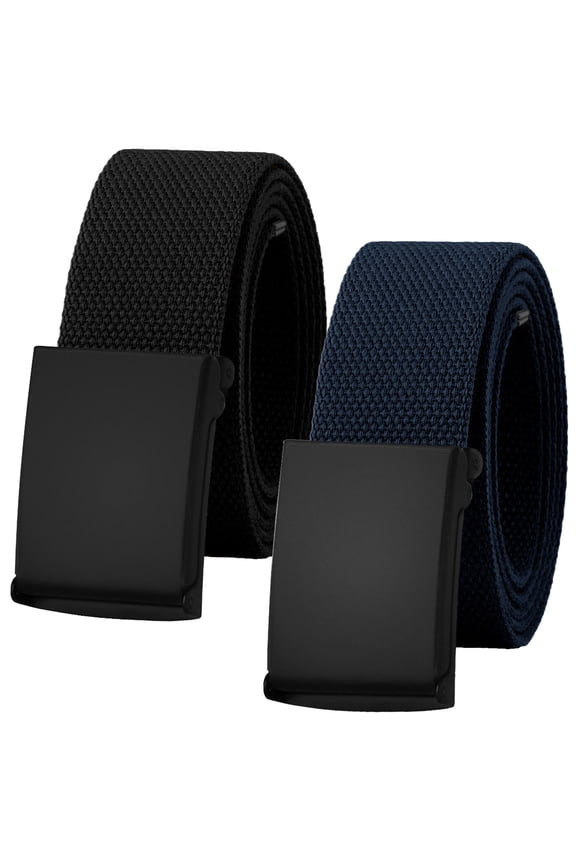 2-Pack Canvas Web Belt Fully Adjustable Cut to Fit Golf Belt Flip Top Black Buckle - Black & Navy