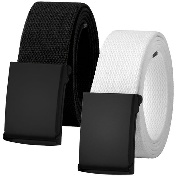 Falari 2-Pack Canvas Web Belt Fully Adjustable Cut to Fit Golf Belt Flip Top Black Buckle - Black & White