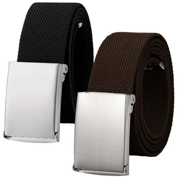 Falari 2-Pack Canvas Web Belt Fully Adjustable Cut to Fit Golf Belt Flip Top Silver Buckle - Black & Dark Brown