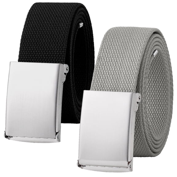 Falari 2-Pack Canvas Web Belt Fully Adjustable Cut to Fit Golf Belt Flip Top Silver Buckle - Black & Light Grey