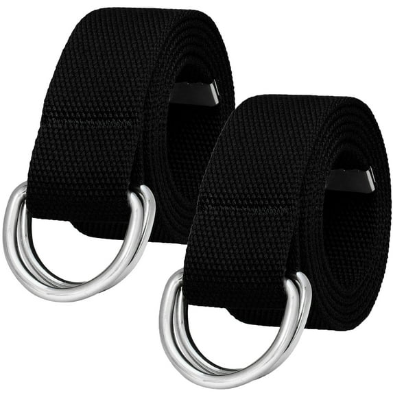 Falari 2-Pack Canvas Web Belt Metal Double D Ring Buckle for Men Women Casual Cloth Military Style Belt 1 1/2" Wide Black & Black Large