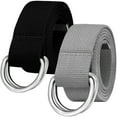 thumbnail image 1 of Falari 2-Pack Canvas Web Belt Metal Double D Ring Buckle for Men Women Casual Cloth Military Style Belt 1 1/2" Wide Black & Light Grey Small, 1 of 7