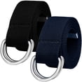 thumbnail image 1 of Falari 2-Pack Canvas Web Belt Metal Double D Ring Buckle for Men Women Casual Cloth Military Style Belt 1 1/2" Wide Black & Navy XX-Large, 1 of 7