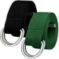 thumbnail image 1 of Falari 2-Pack Canvas Web Belt Metal Double D Ring Buckle for Men Women Casual Cloth Military Style Belt 1 1/2" Wide Black & Olive Green XL, 1 of 7