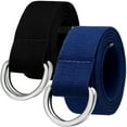 thumbnail image 1 of Falari 2-Pack Canvas Web Belt Metal Double D Ring Buckle for Men Women Casual Cloth Military Style Belt 1 1/2" Wide Black & Royal XL, 1 of 7