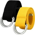 thumbnail image 1 of Falari 2-Pack Canvas Web Belt Metal Double D Ring Buckle for Men Women Casual Cloth Military Style Belt 1 1/2" Wide Black & Yellow XL, 1 of 7