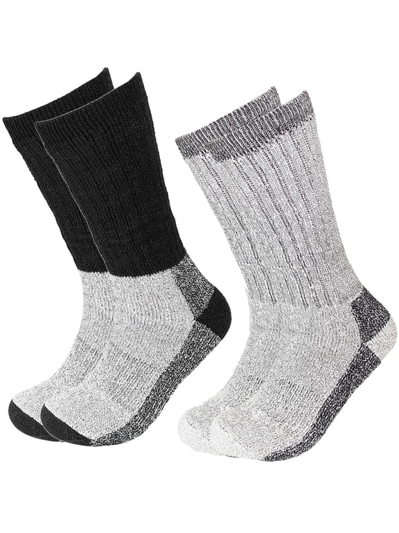 2 Pairs Merino Wool Socks Excellent for Cold Weather Temp 5-25°F Thermal Socks Black & Gray