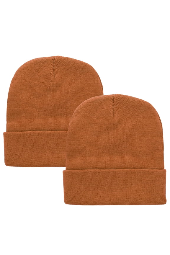 2 Pcs Men Women Skull Knitted Beanie Hat Plain Solid Color for Winter Copper & Copper