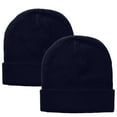 thumbnail image 1 of Falari 2 Pcs Men Women Skull Knitted Beanie Hat Plain Solid Color for Winter Navy & Navy, 1 of 3