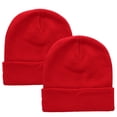 thumbnail image 1 of Falari 2 Pcs Men Women Skull Knitted Beanie Hat Plain Solid Color for Winter Red & Red, 1 of 3