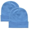 thumbnail image 1 of Falari 2 Pcs Men Women Skull Knitted Beanie Hat Plain Solid Color for Winter Sky Blue & Sky Blue, 1 of 3