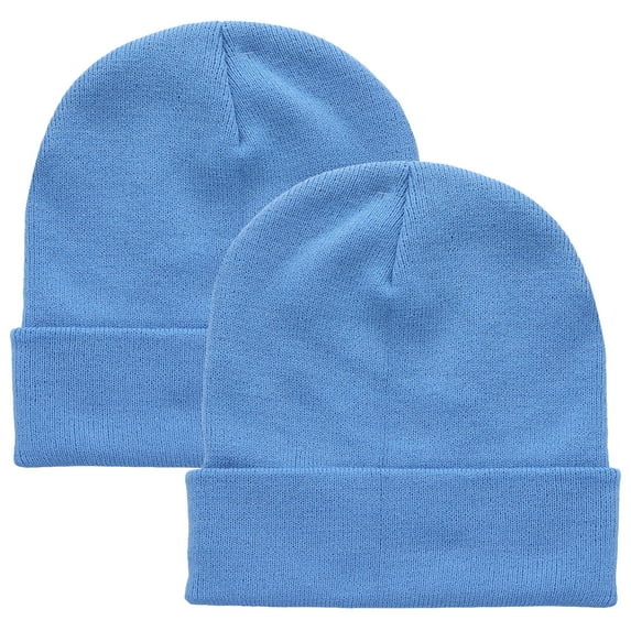 Falari 2 Pcs Men Women Skull Knitted Beanie Hat Plain Solid Color for Winter Sky Blue & Sky Blue