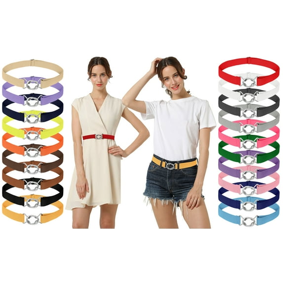 Falari 2-pack Womens Stretch Belt Adjustable Web Belt Metal Buckle All Occasion Dress Belt - Black & Black