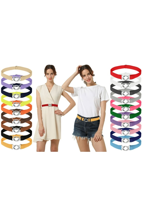 2-pack Womens Stretch Belt Adjustable Web Belt Metal Buckle All Occasion Dress Belt - Black & Black